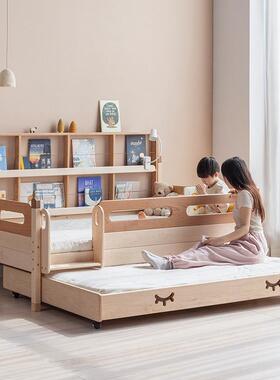 孩在 树屋低床 带护栏自带置物架全实木简约小户型儿童床男孩女孩