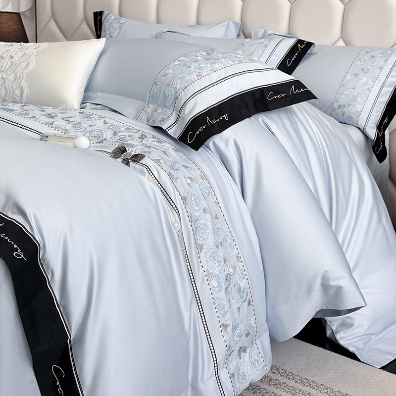 超柔软裸睡A类长绒棉四件套100纯棉花卉刺绣被套床单全棉床上用品