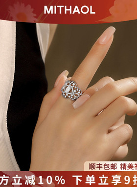 正品D色莫桑钻戒指女轻奢高级感小众设计豪镶天使之眼指环送女友