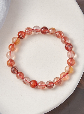 天然红胶花水晶手串女 轻奢小众高级感本命年红色手链女款铜镀金