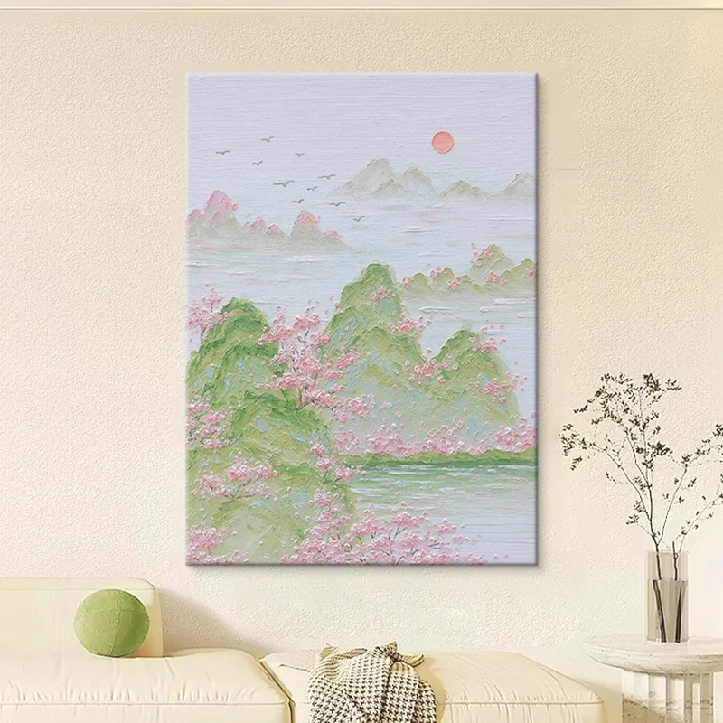 奶油风山水风景肌理粉色治愈系花卉客厅装饰画画玄关挂画画