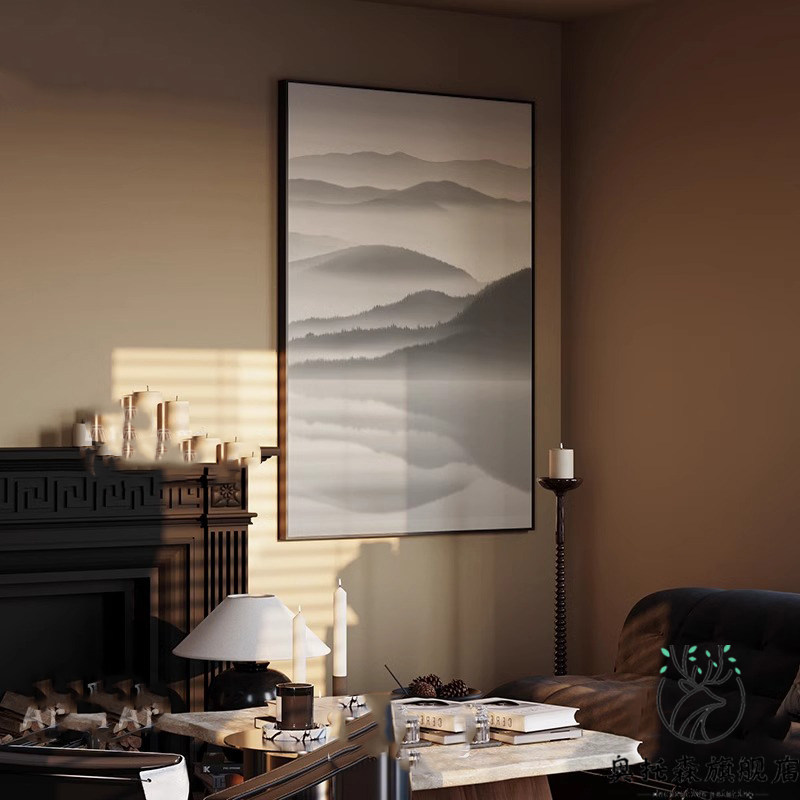 现代小众新中式挂画客厅沙发水墨山水壁画玄关走廊尽头大气装饰画