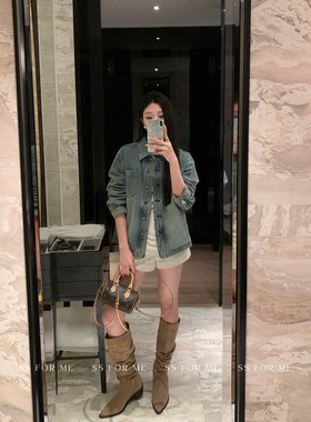 SS for me 休闲街头 复古浅蓝色牛仔外套女宽松慵懒感夹克上衣