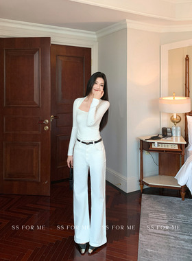 SS for me 舒适区 复古高腰微喇牛仔裤女气质显瘦喇叭裤直筒长裤