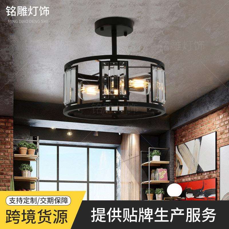 复古简约工业风玄关阳台走廊水晶铁艺笼子吊灯美式复古餐厅客厅灯