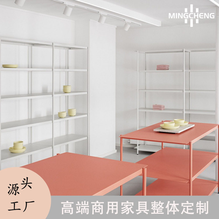 生活馆文体用品货柜 日用品货架展示架 白色不锈钢组合靠墙陈列架