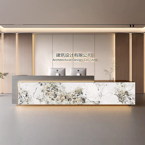 现代简约公司前台接待台不锈钢拼接台面酒店大堂收银台吧台桌
