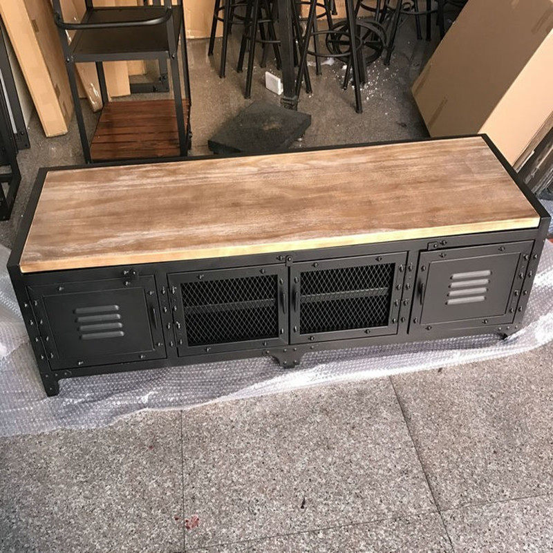 美式复古工业铁艺实木电视柜置物架客厅展示柜储物柜做旧地柜矮柜