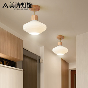 北欧原木风过道灯日式田园花朵走廊吸顶灯简约创意入户门厅玄关灯
