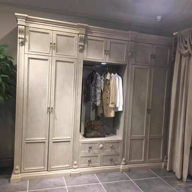 美式ART建筑复兴实木雕花衣柜法式复古做旧储物柜衣帽间转角衣橱
