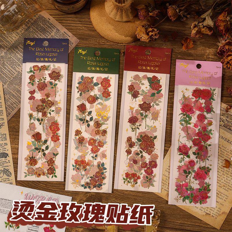 烫金玫瑰手帐贴纸包贴纸防水高颜值装饰手账素材贴画拼贴