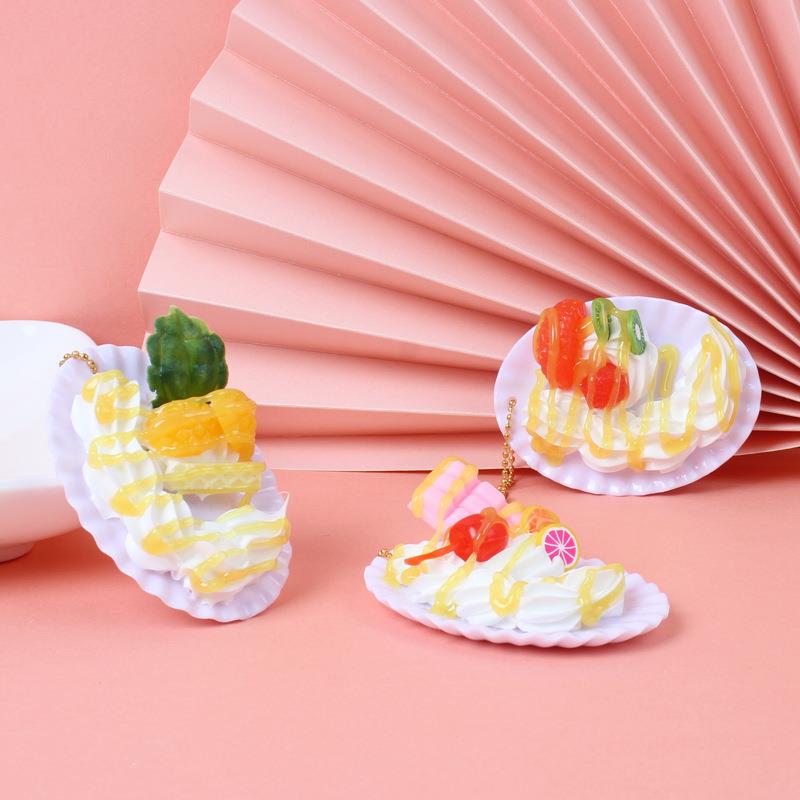奶油水果盘仿真食玩钥匙扣草莓菠萝冰淇淋盘发夹饰品配件