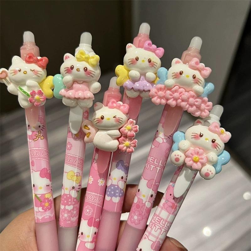 可爱樱花凯蒂猫可擦按动笔可擦蓝色挂件笔头蓝色磨磨乐速干蓝笔