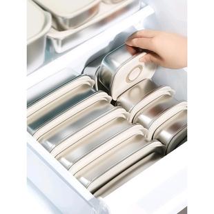 不锈钢保鲜盒厨房家用带盖食品级冰箱冻肉收纳冷冻冷藏盒 日式