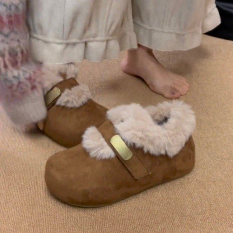 毛毛鞋女2025新款冬季加绒保暖平底勃肯鞋金属饰内增高休闲棉鞋女,女鞋,深口单鞋,淘宝优惠券,粉丝福利购,淘宝优惠卷