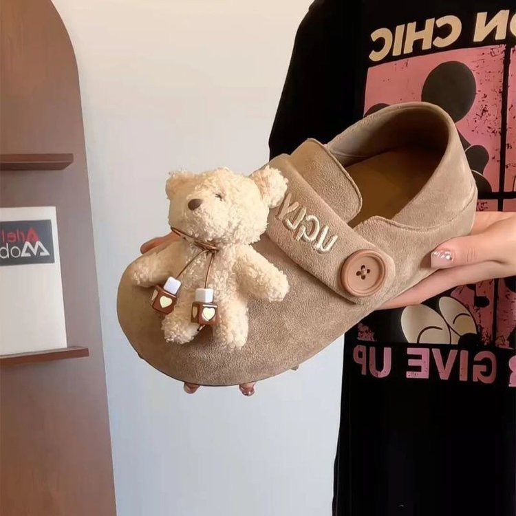 可爱风小熊勃肯鞋女2025新款软底百搭一脚蹬懒人鞋圆头英伦风平底,女鞋,深口单鞋,淘宝优惠券,粉丝福利购,淘宝优惠卷