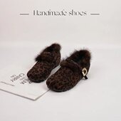 女平底外穿一脚蹬加绒舒适内增高毛毛鞋 法式 高级感气质豹纹毛毛鞋