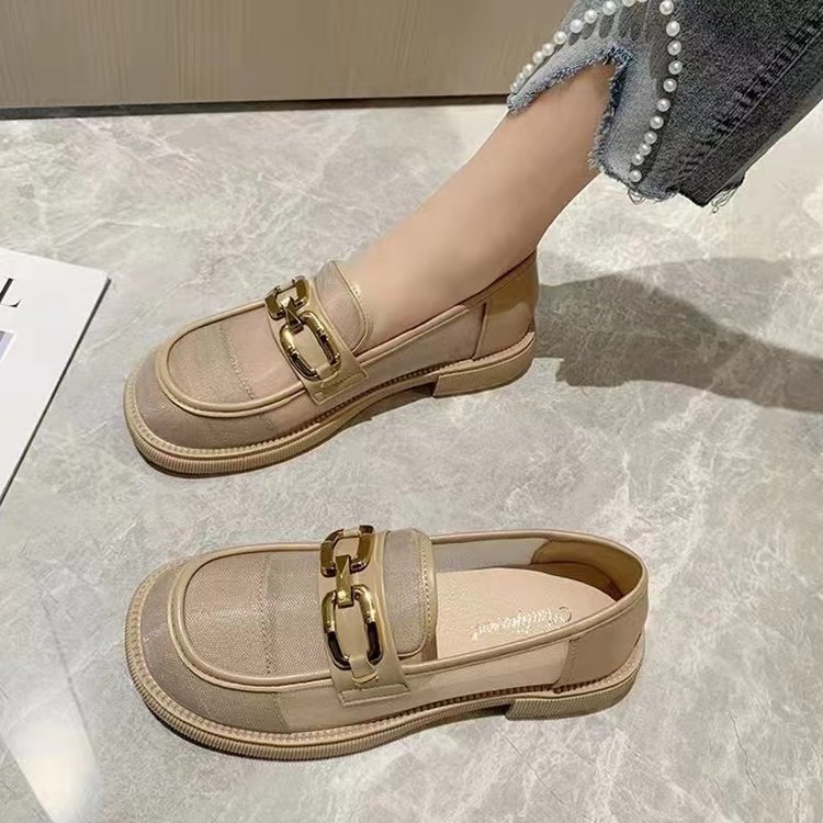 网纱乐福鞋女新春夏季透气小皮鞋