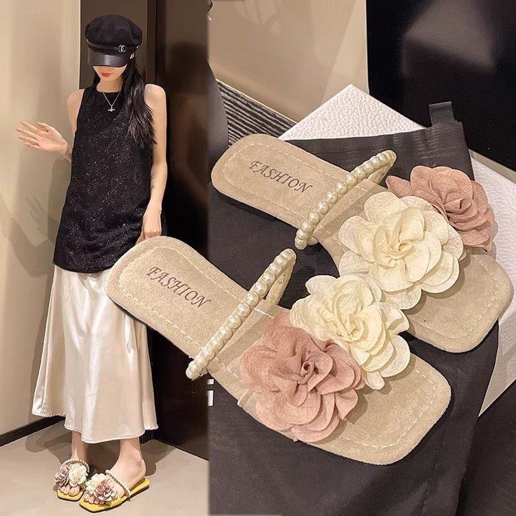 高级感珍珠凉拖2025新款平底舒适一字拖鞋女外穿夏季海边沙滩鞋女,女鞋,一字拖,淘宝优惠券,粉丝福利购,淘宝优惠卷