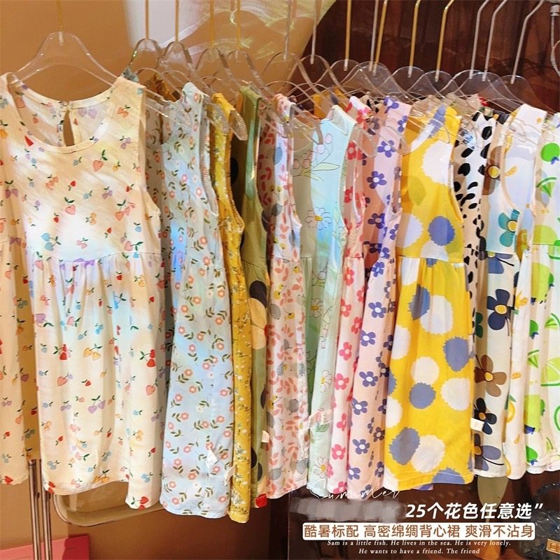 儿童棉绸连衣裙夏季碎花公主裙女童2026夏天新款吊带背心裙沙滩裙