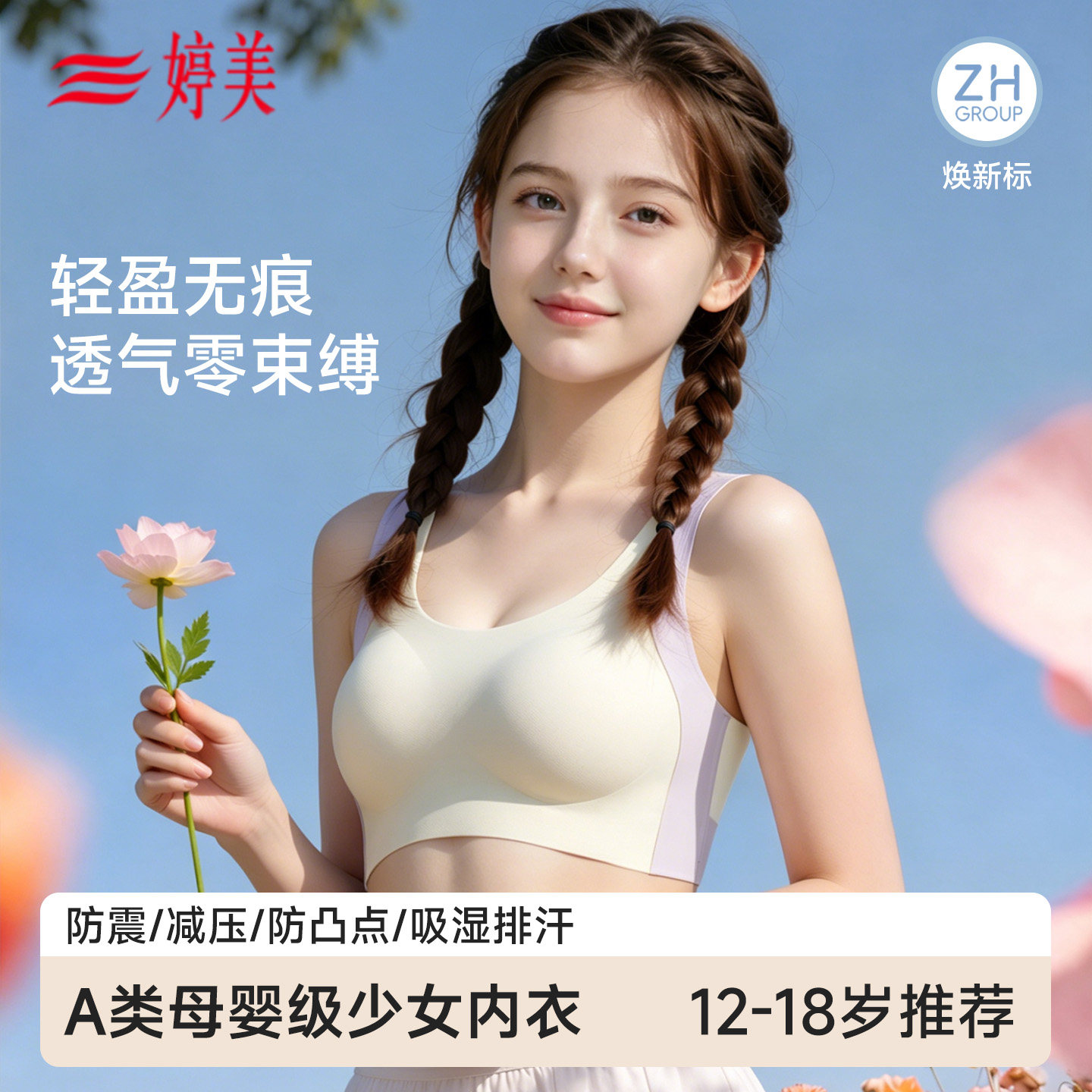 婷美初中生女童内衣女青春期少女高中学生运动文胸发育期女童背心