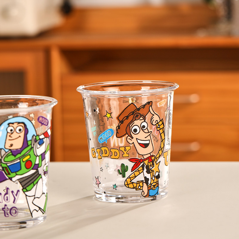 迪士尼玻璃杯玩具总动员玻璃杯350ml果汁杯透明可爱家用玻璃水杯