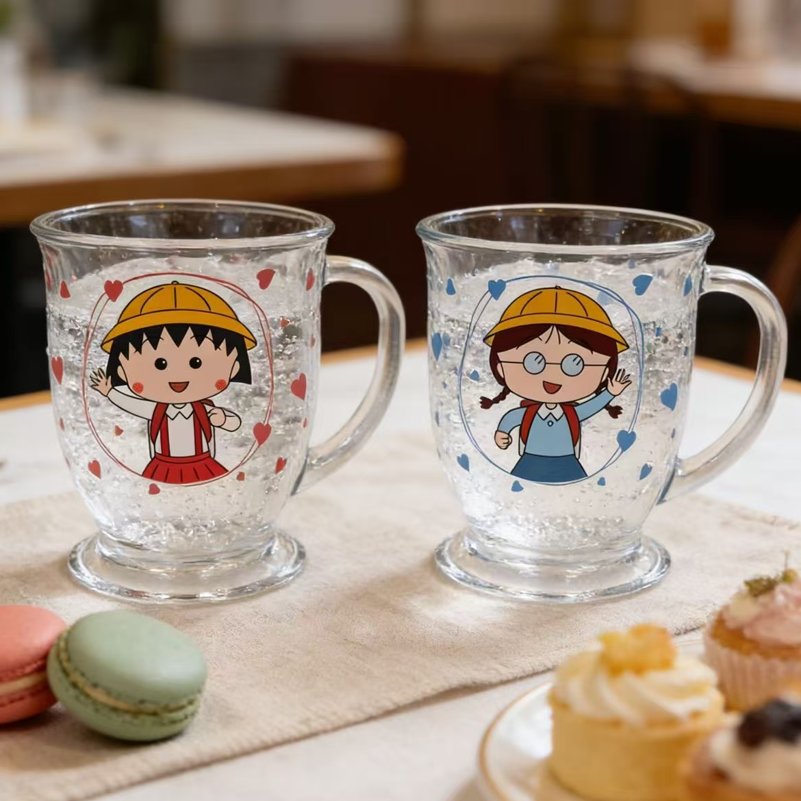 樱桃小丸子手柄玻璃杯喝水杯家用高级感新款果汁杯可爱透明水杯