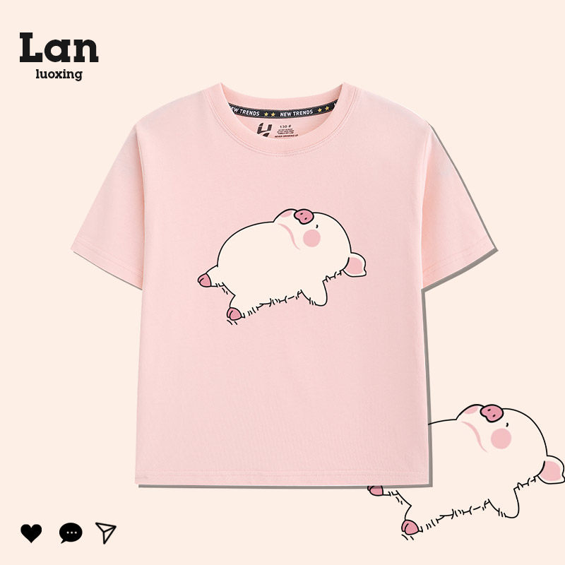 儿童短袖夏季纯棉2025新款中大童粉色小猪可爱男童女童夏装t恤潮