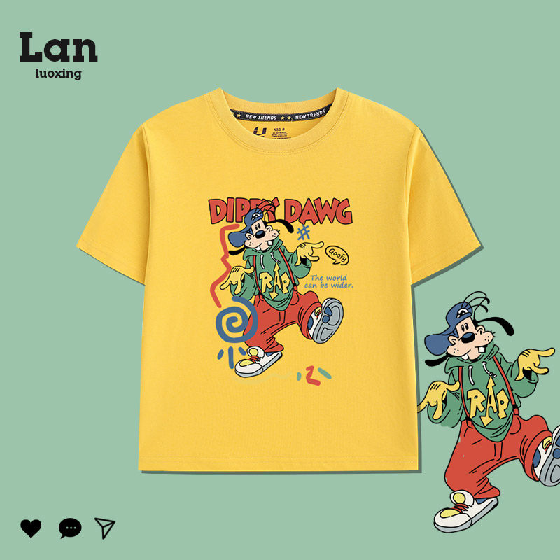 日系儿童卡通高飞狗短袖t恤男童女童夏季宽松纯棉亲子装上衣夏装