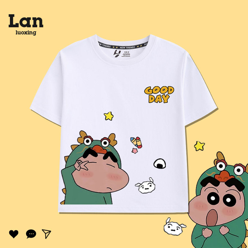 蜡笔小新卡通龙趣味童装短袖纯棉男童t恤中小童夏季休闲男孩半袖