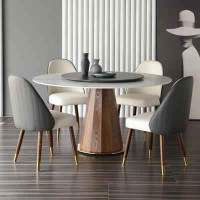 圆餐桌带转盘 设计师定制家用6人小户型饭厅实木桌意式岩板圆餐桌