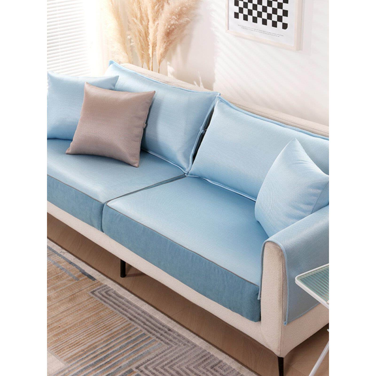 冰丝沙发套罩子夏季凉席垫套笠防滑全包夏浴帽式套子定制简约现代