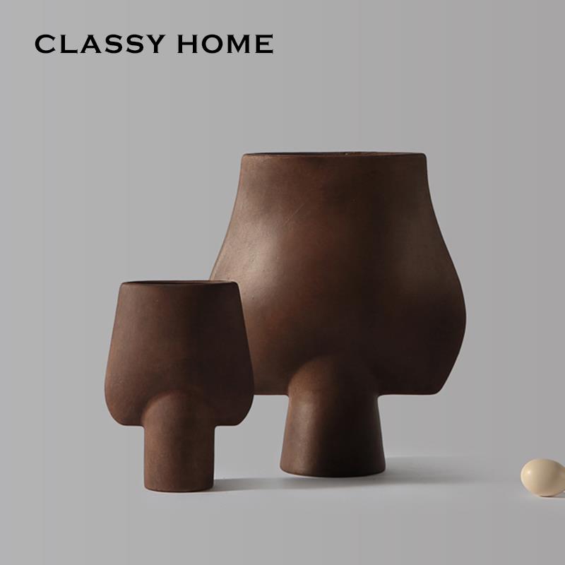 出口北欧侘寂风纯手工陶艺抽象花器现代艺术花瓶饰品摆件民宿板房