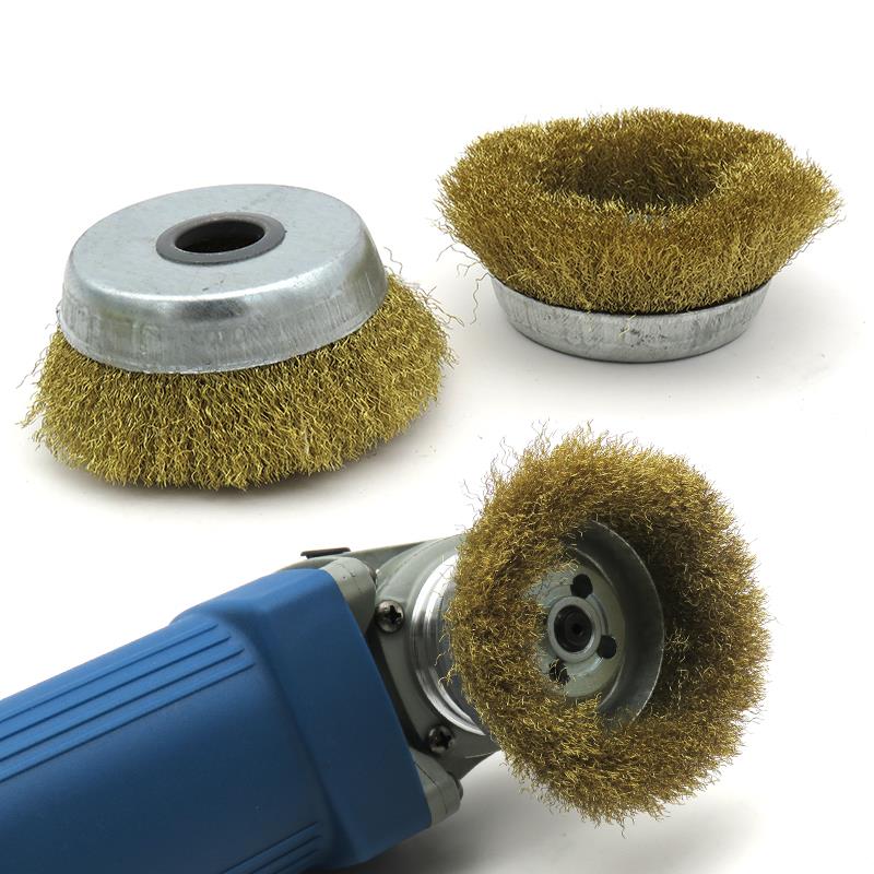 碗型铜丝轮木工金属除锈机用纯铜丝刷100型角磨机打磨抛光钢丝轮
