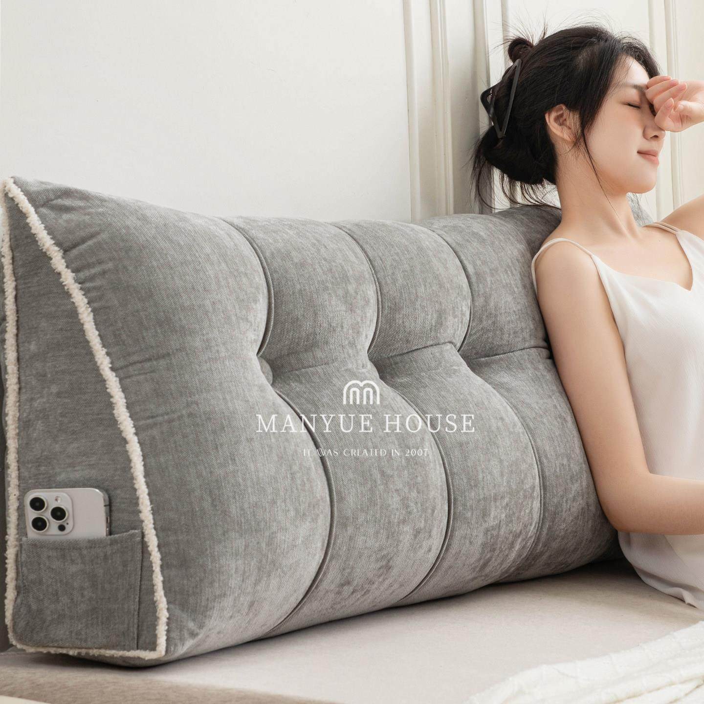 蔓越家 高级感雪尼尔床头靠垫沙发长条靠枕榻榻米软包三角大靠背,居家布艺,床头靠垫,淘宝优惠券,粉丝福利购,淘宝优惠卷