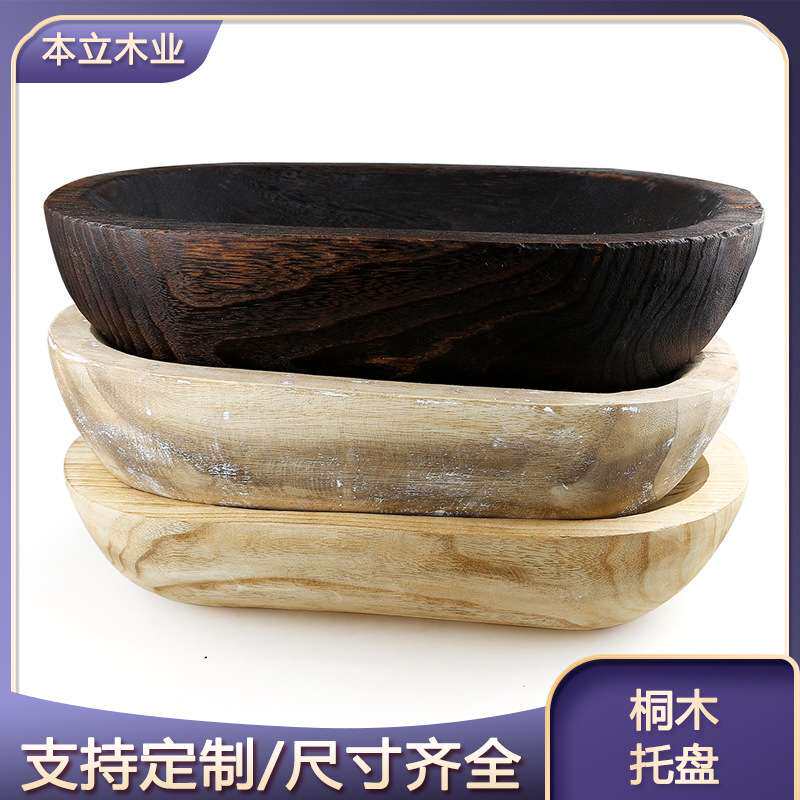 木制面团碗装饰碗乡村农舍木碗装饰烛台桐木托盘餐桌中心装饰图片