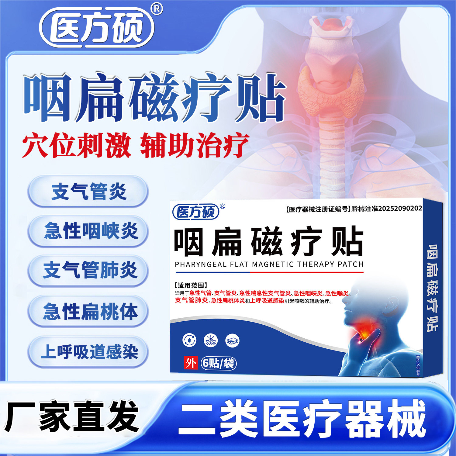医方硕咽扁磁疗贴急慢性咽炎咽喉炎扁桃体炎止咳嗽喉咙有痰异物感