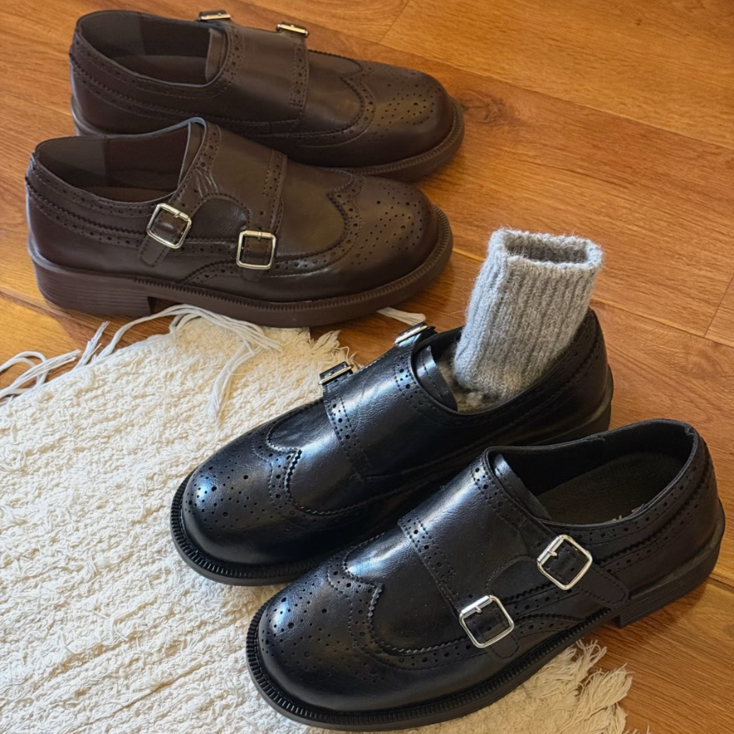 英伦风布洛克鞋女雕花圆头双扣带乐福鞋一脚蹬2026春款粗跟小皮鞋,女鞋,牛津鞋/布洛克鞋/德比鞋,淘宝优惠券,粉丝福利购,淘宝优惠卷