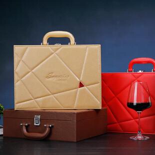 红酒盒菱形葡萄酒礼盒包装盒双支皮盒新款皮盒木盒 红酒箱子盒子