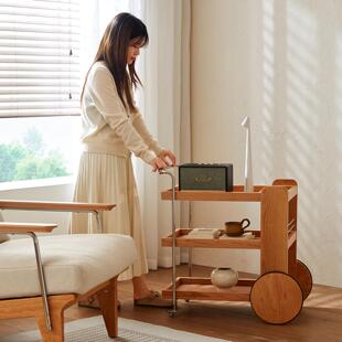 山念木作 乐意推车 实木客厅茶几沙发收纳储物北欧覆古带轮