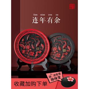 金乌炭雕 连年有余 新中式家居客厅玄关电视柜摆件活性炭装饰礼品