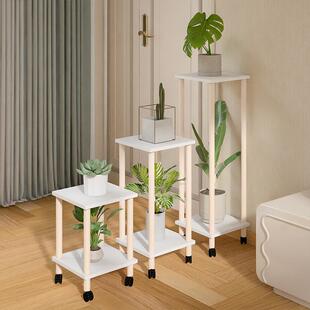 客厅可移动实木花架室内摆放花盆双层置物架阳台落地式带轮花架子