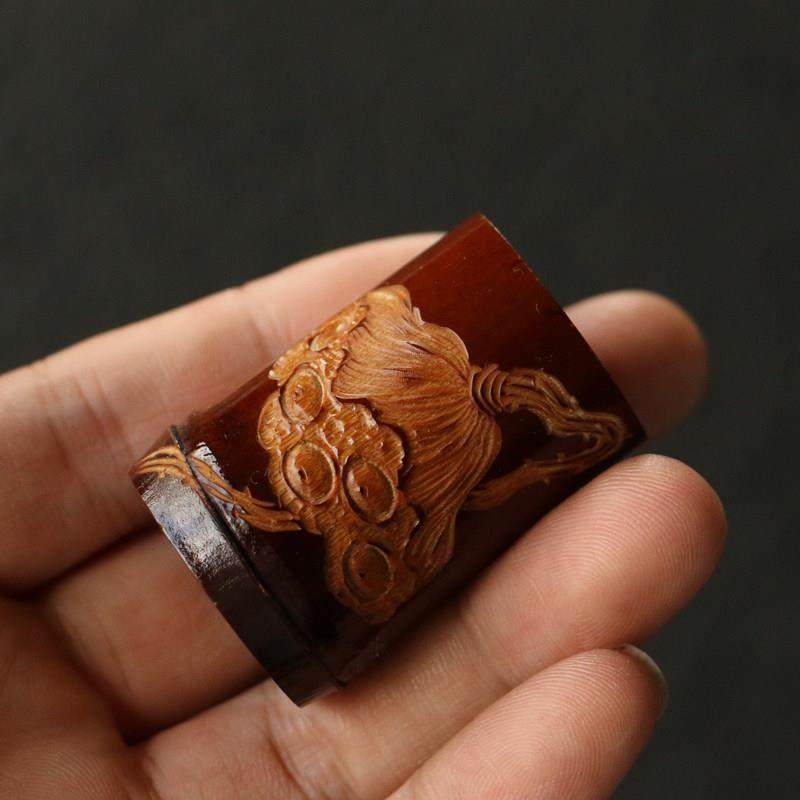 纯手工雕刻老煤竹盖置竹制小竹节茶壶盖隔热小盖托 托紫砂壶盖搁