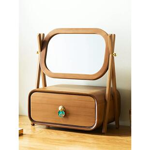 覆古新中式首饰收纳盒实木高档精致带旋转镜子桌面化妆盒婚嫁珠宝