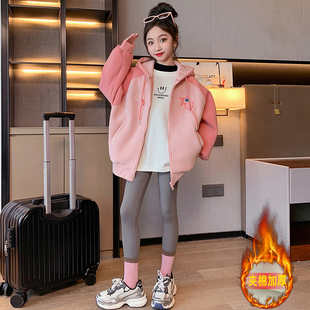极速女童外套秋冬款2023新款洋派女大童夹棉加Q厚厚棉T儿童套装奥