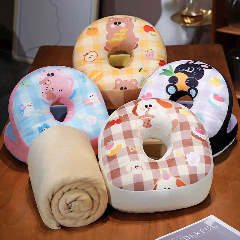 极速夏天双面冰豆豆午睡神器卡通午D睡枕小学生趴睡枕头桌上睡觉