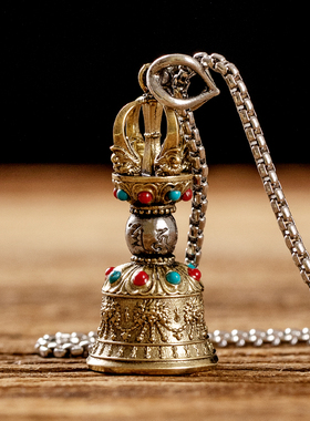 极速尼泊尔工艺黄m铜五股金刚铃藏式法器男女个性吊坠降魔金刚杵