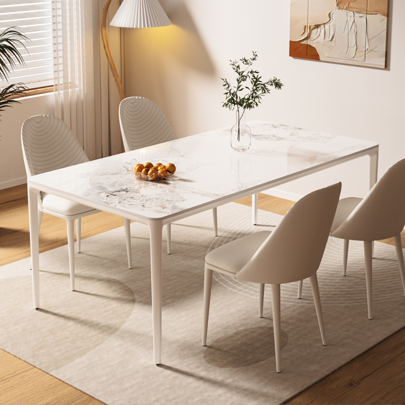 极速铝合金加杆圆角岩板餐桌轻奢组装小户型长方T形意式极简桌子