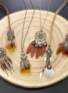 极速波西米亚风吉k普赛印第安非洲部落羽毛流苏项链个性夸张配饰