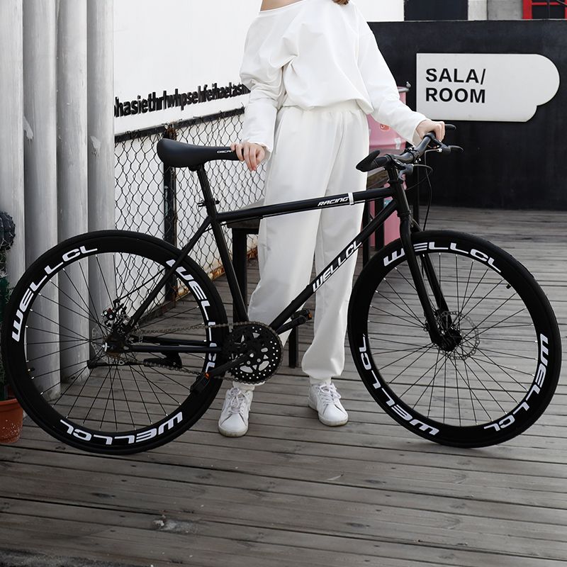 极速厂家网红死飞l自行车实心胎男女式大人上班双碟煞轻便公路赛